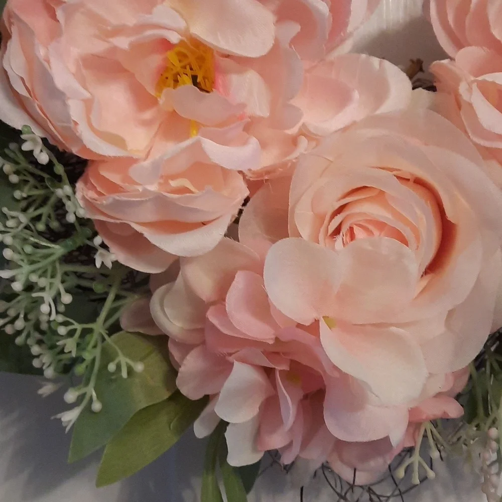Wreath Blush Colored Rose Hydrangeas Silk Artificial Flower Indoor Outdoor